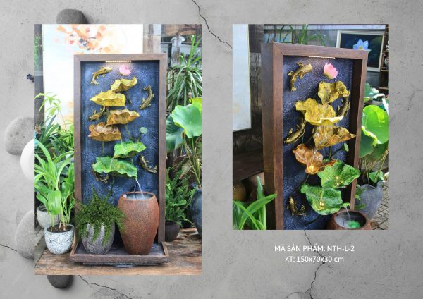 Thác nước phong thủy tạo hình lá sen và cá chép cao 150cm – iGar Decor