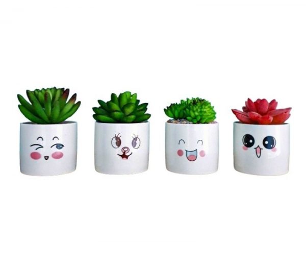 Bộ 4 Chậu Sen Đá Mini Nhân Tạo Họa Tiết Mặt Cười - ảnh 1