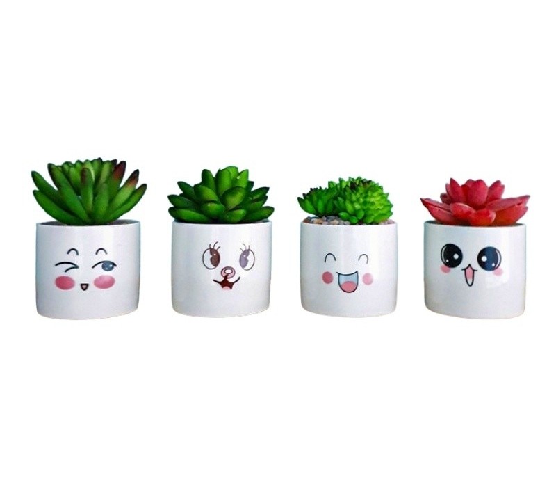 Bộ 4 Chậu Sen Đá Mini Nhân Tạo Họa Tiết Mặt Cười - 1 Bộ 4 Chậu Sen Đá Mini Nhân Tạo Họa Tiết Mặt Cười - ảnh 1