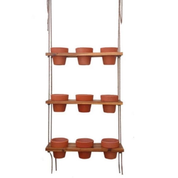 Kệ gỗ treo 3 tầng 9 chậu gốm decor ban công Eden – ảnh 2