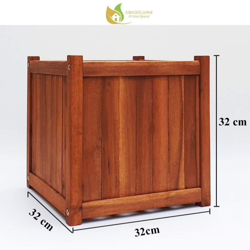 Chậu gỗ tràm tự nhiên hình vuông 32x32x32cm - ảnh 2 Chậu gỗ tràm tự nhiên hình vuông 32x32x32cm trồng cây trang trí phòng khách