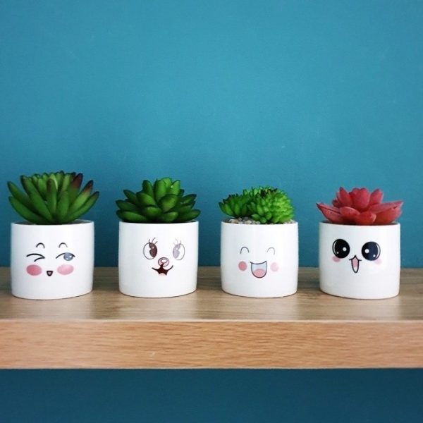 Bộ 4 Chậu Sen Đá Mini Nhân Tạo Họa Tiết Mặt Cười - ảnh 3