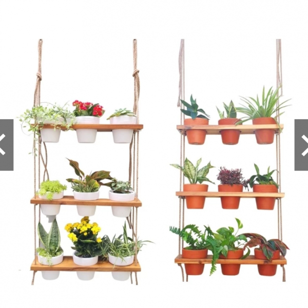 Kệ gỗ treo 3 tầng 9 chậu gốm decor ban công Eden – ảnh 7