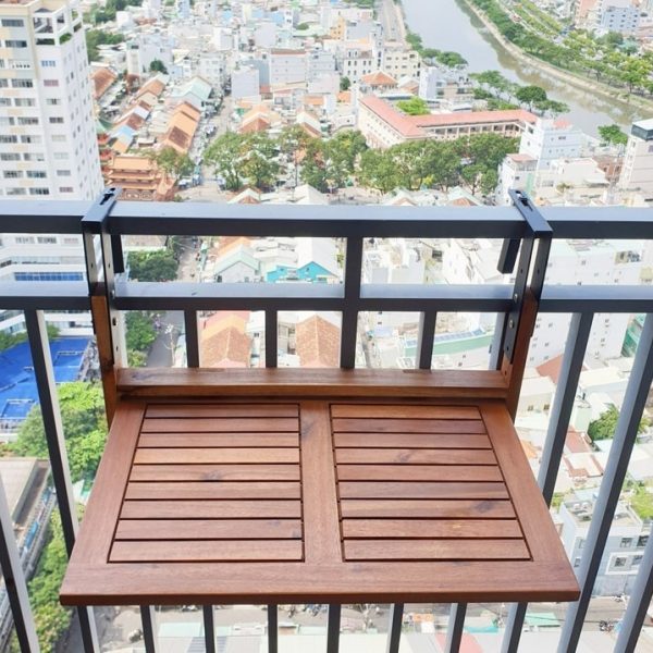 Bàn bar ban công gỗ tràm chuyên dùng ngoài trời gắn lan can